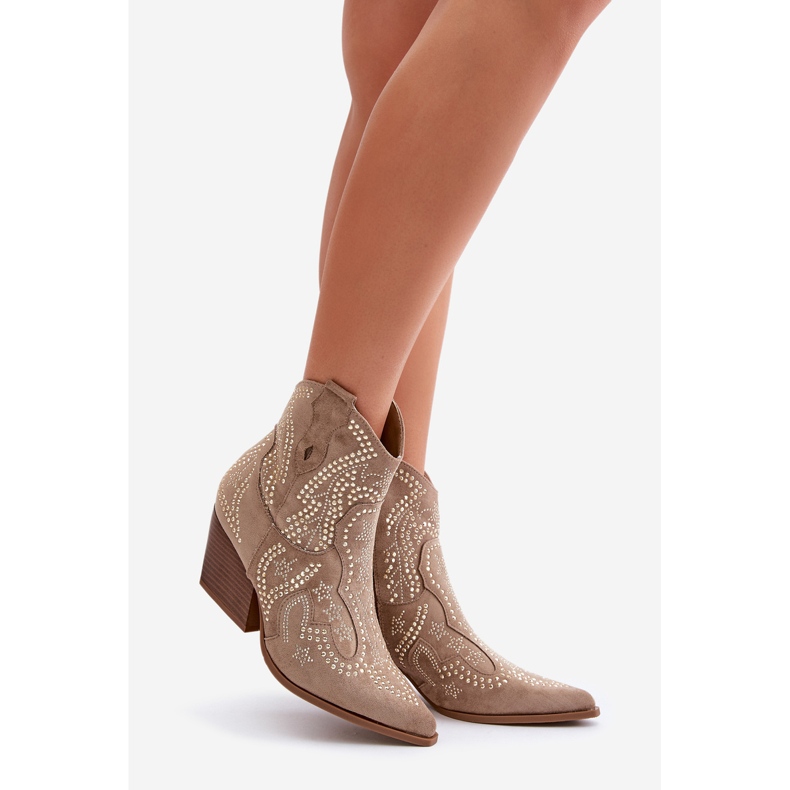 Koristetut korkeakorkoiset Cowboy-saappaat beige Kaivina 1