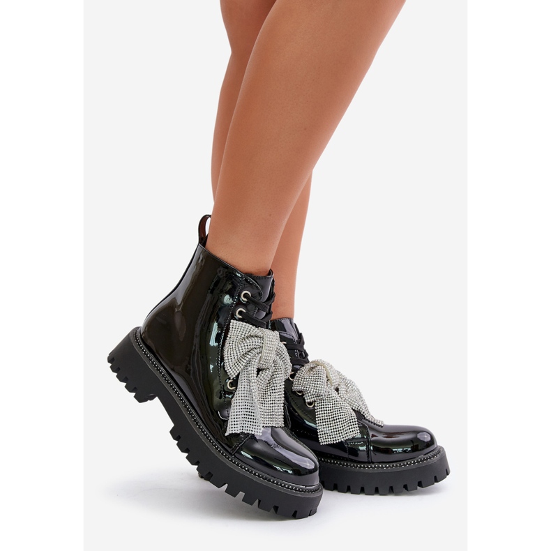 Naisten kiiltonahkaiset nilkkurit rusetilla, Black Ocenttia musta 1