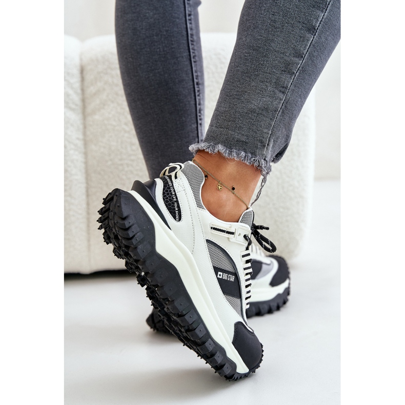 Naisten nahkalenkkarit Big Star Platformilla OO274A220 HI-POLY System valkoinen ja musta 2