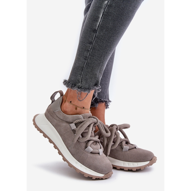 Naisten mokkanahkaiset tennarit, joissa paksu nauhoitus Artiker 54C1465 harmaa 1