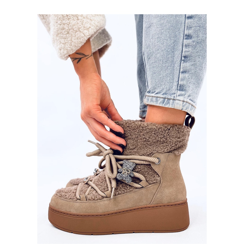 Khaki-lumisaappaat, joissa leikkausnauha ruskea 1