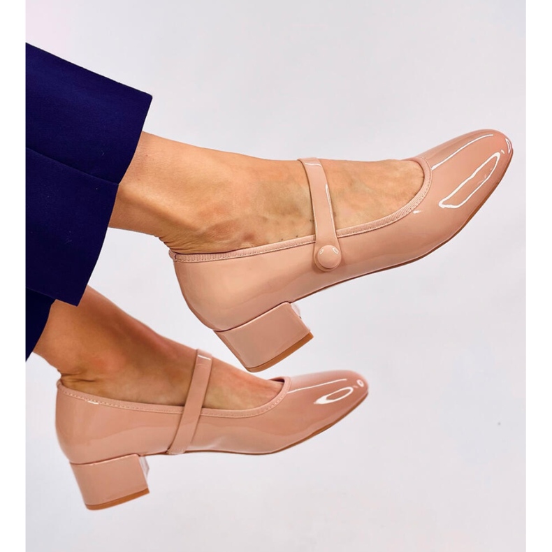 Nude-patenttikorkokengät balettikorkokengät beige 1