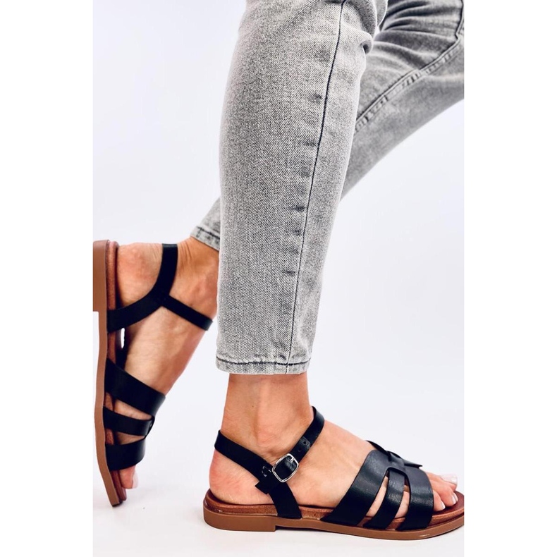 Naisten mustat litteät sandaalit 1