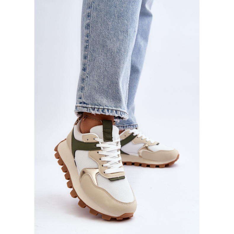 Naisten urheilukengät beige/vihreällä alustalla 2