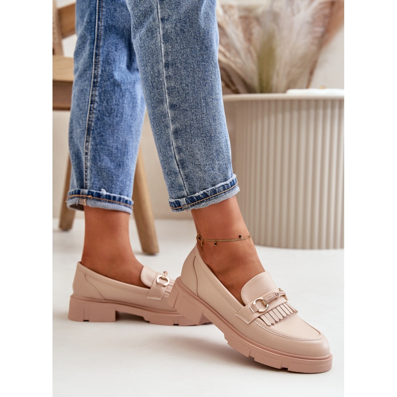 Naisten mokasiinit beige-koristeella 1