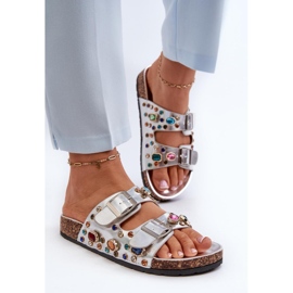 S.Barski Koristetut naisten varvastossut hopeisilla soljeilla hopea 2