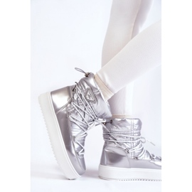 Naisten hopeanväriset nauhalliset alustan lumisaappaat harmaa 1