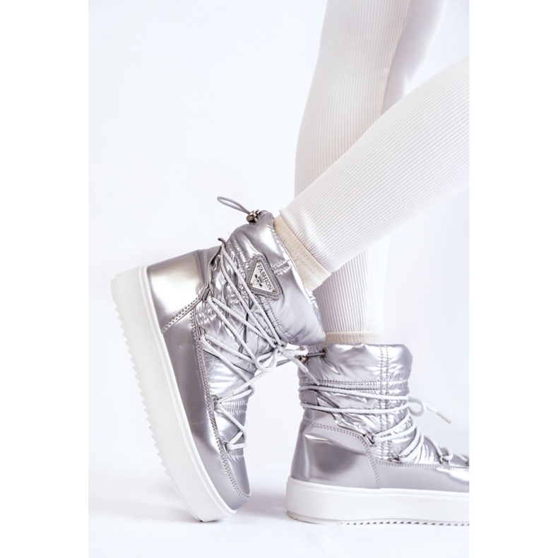 Naisten hopeanväriset nauhalliset alustan lumisaappaat harmaa 1