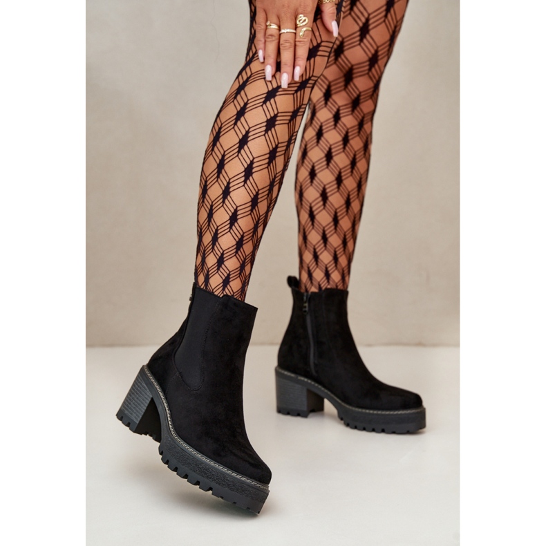 Naisten mokkanahkasaappaat, joissa paksu pohja, musta 1