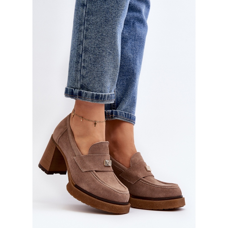 Zazoo Dark Beige mokkanahkaiset korkokengät 1