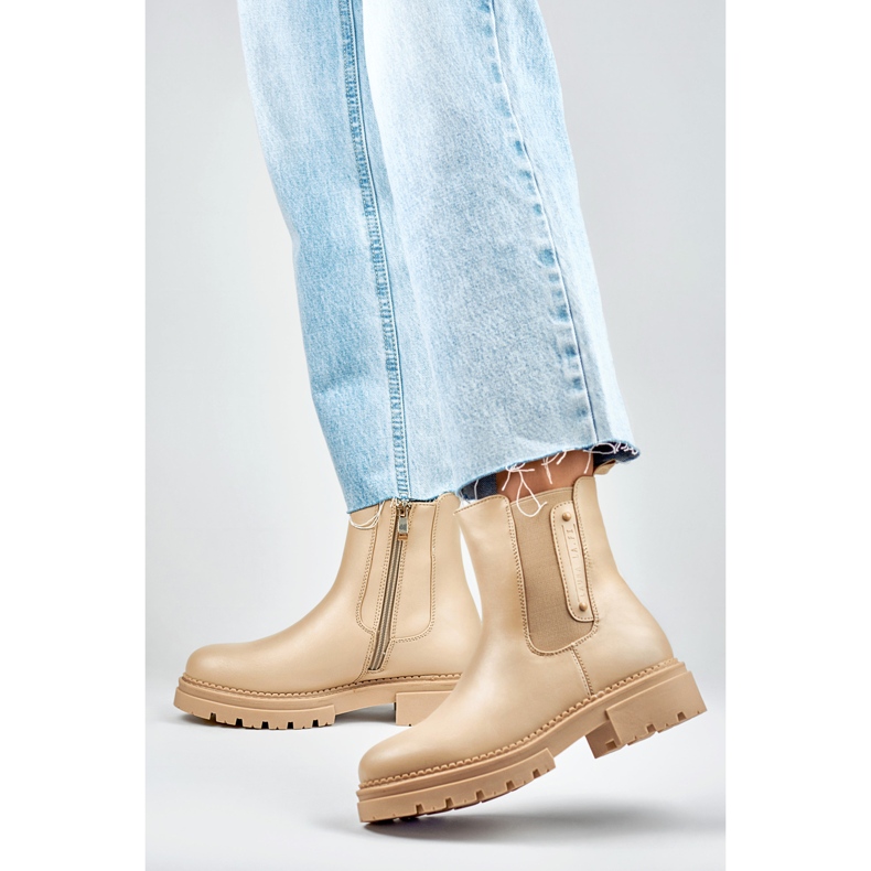 Naisten Chelsean saappaat 250004TA-PU beige 2