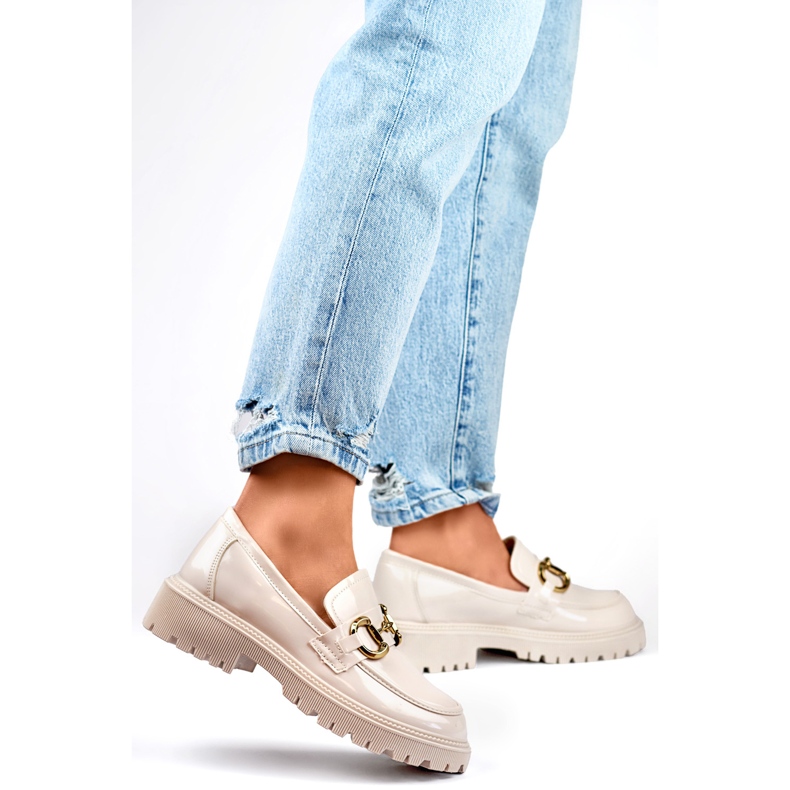 Naisten mokasiinit kullanvärisillä koristeilla OH31-2LT/BE beige 1