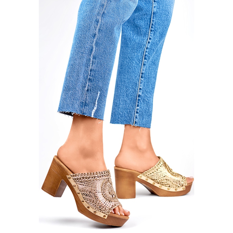 Naisten korkeakorkoiset varvastossut C388GO, kultaa keltainen 1