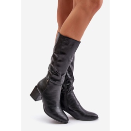 Eristetyt Mid-Calf Eco-nahkaiset korkeakorkoiset saappaat mustat Ellithira 1