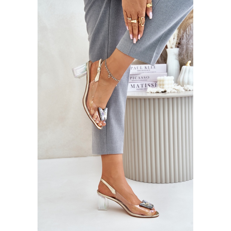 S.Barski Läpinäkyvät sandaalit, joissa perhonen korkokenkä D&amp;A MR42-326 Gold kultainen 2