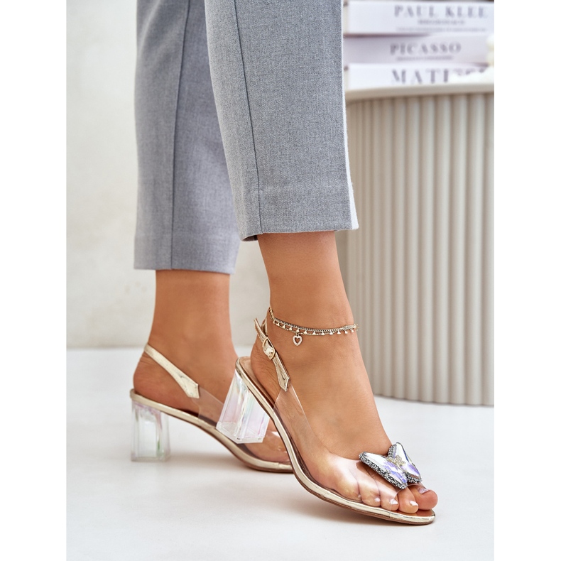 S.Barski Läpinäkyvät sandaalit, joissa perhonen korkokenkä D&amp;A MR42-326 Gold kultainen 1