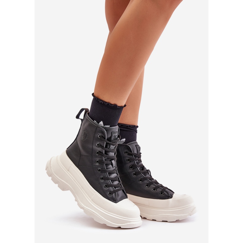 Nahkaeristetyt tennarit massiivisella alustalla Big Star OO274A599 musta 1