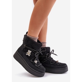 Mustat Almatiza naisten lampaannahkaiset lumisaappaat, joissa on neulat ja turkista 1