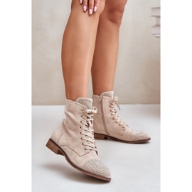 Koristetut tasakorkoiset saappaat, Eco Suede, lämmin, vaalea beige Ellieo 2