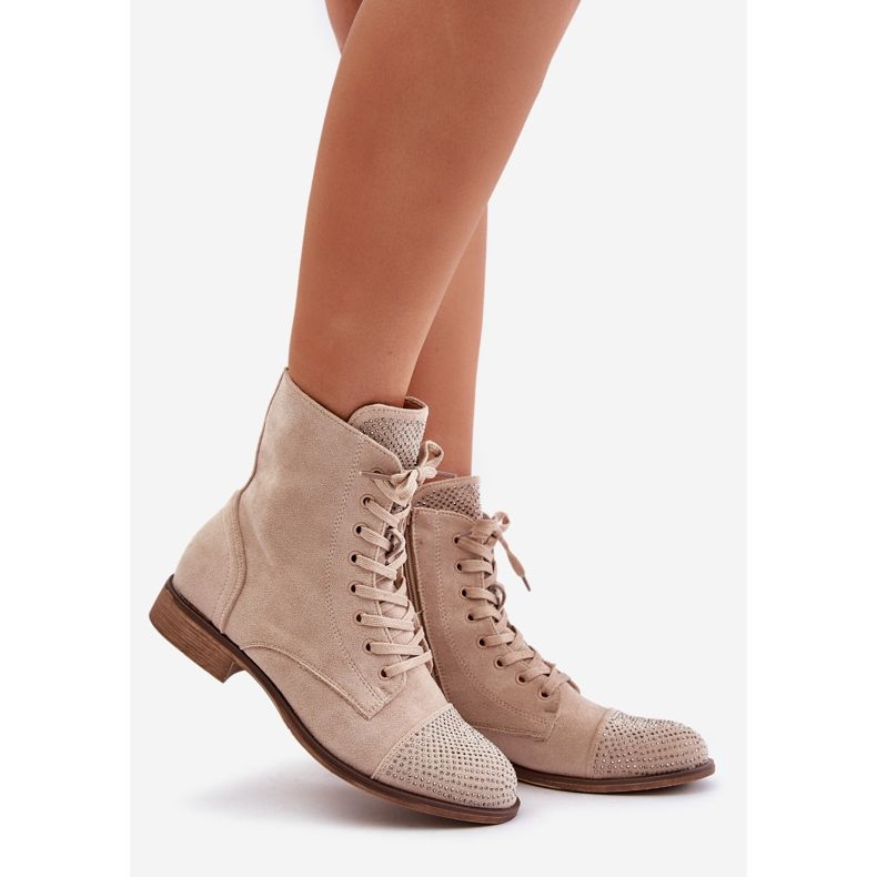 Koristetut tasakorkoiset saappaat, Eco Suede, lämmin, vaalea beige Ellieo 1