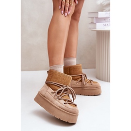 Ruskeat Mavoran lumisaappaat, joissa nauhoitus alustalla beige 2