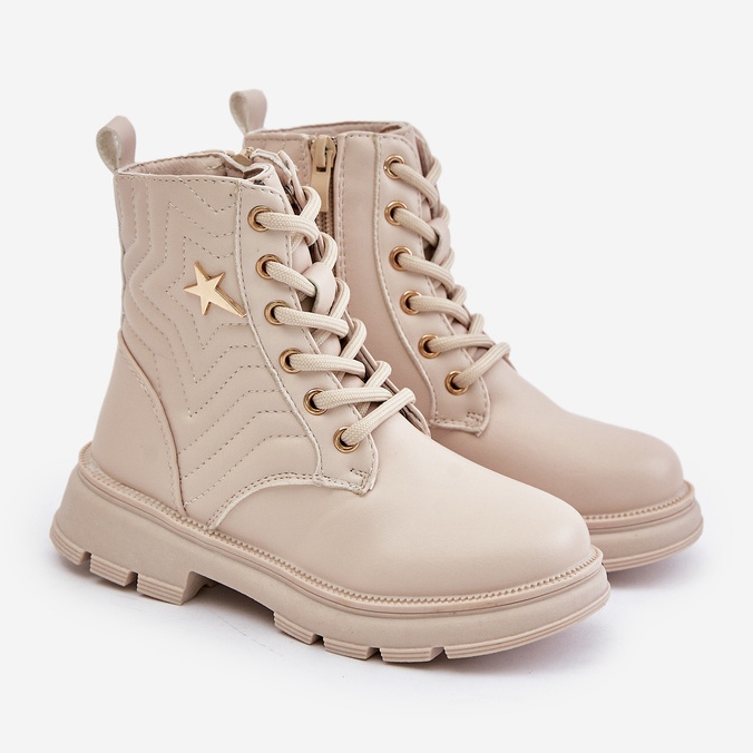 Eristetyt lasten nilkkurit vetoketjulla ekologisesta nahasta, beige Liotira 1