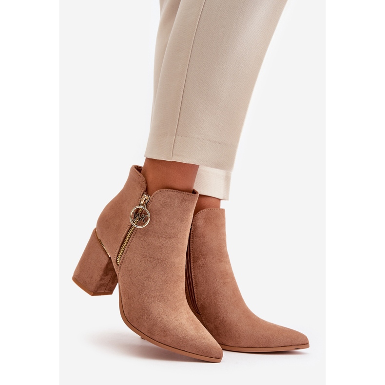 Naisten korkeakorkoiset saappaat, joissa terävät kärjet Eco Suede lämmin ruskea Raisha beige 1