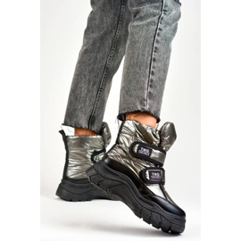 Naisten lumikengät, metalliset, hopeanväriset tarranauhanilkkurit 22-PY16062SI musta 1