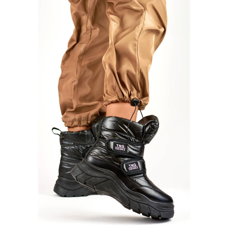 Naisten lumikengät, metalliset, tarranauhalliset nilkkurit, mustat 22-PY16062B 2