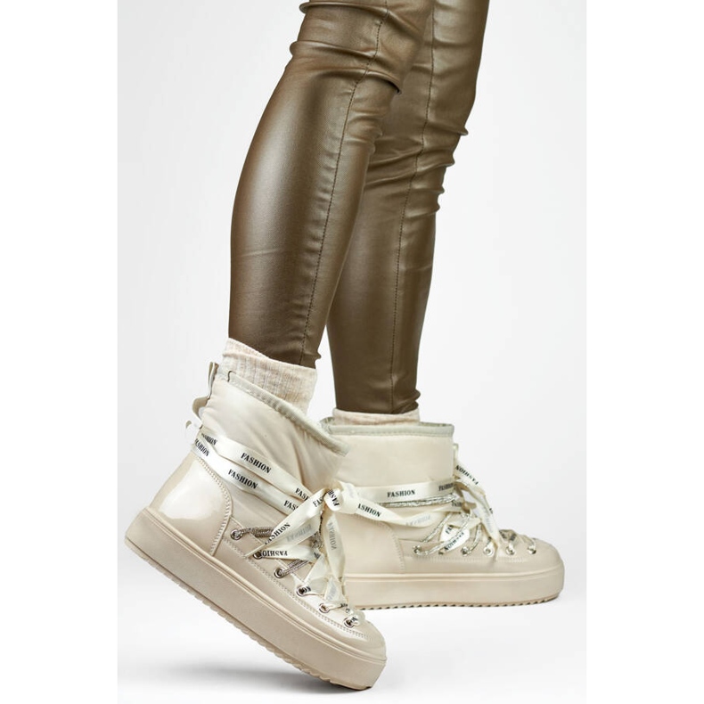 Naisten lumisaappaat, nauhakengät, beige 5754-4BE 2