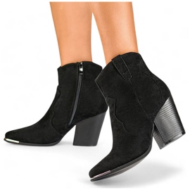 Naisten mokkanahkaiset cowboy-saappaat, joissa korkea kantapää, musta A5618B 1