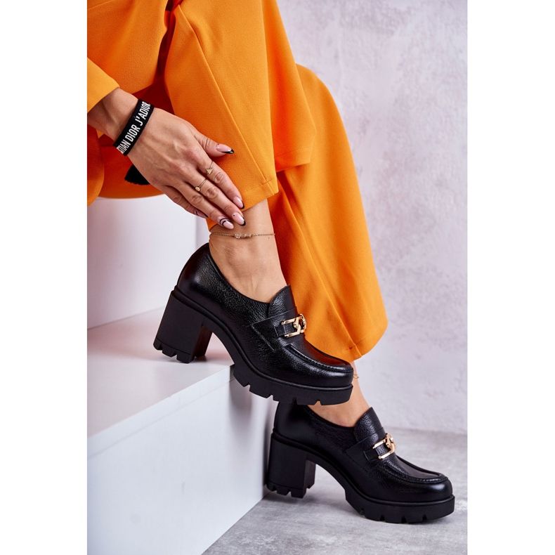 Lemar mustat nahkaiset korkokengät kullalla koristellulla 4