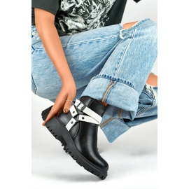 Naisten eristetyt työsaappaat hihnoilla, musta 250043BW-PU valkoinen 2