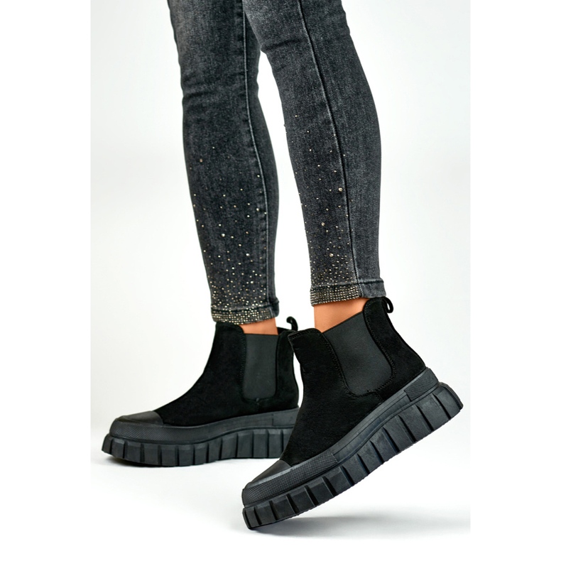 Naisten Chelsea-saappaat mokkanahkaiset nilkkurit mustat A1006B 1