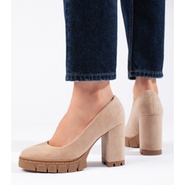 Naisten beige-mokkanahkakorkokengät 2