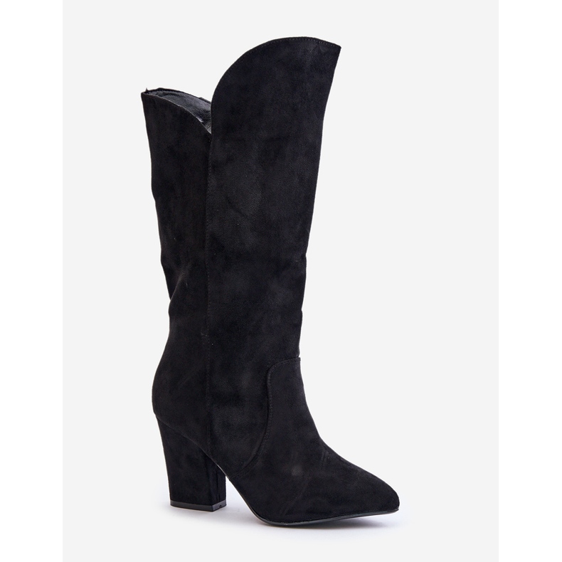 Yli polven korkeakorkoiset saappaat ekologisesta mokkanahkasta, Black Clorira musta 2