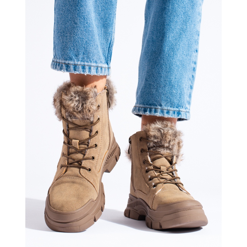 Naisten ruskeat vaelluskengät turkisella beige 2