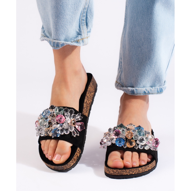 Naisten mustat mokkanahkaiset tossut 1