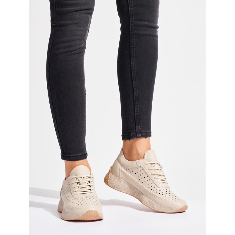 Sergio Leone Naisten beigenväriset nahkaiset urheilukengät 1