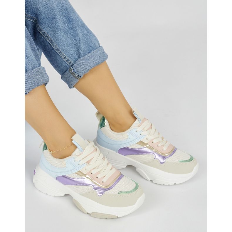 Moniväriset naisten urheilukengät paksulla pohjalla beige 1