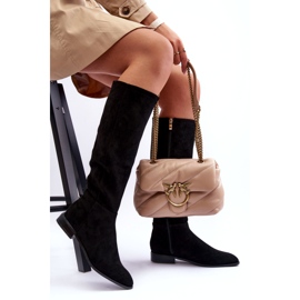 Suede Flat Heel Boots Musta Eelin 1