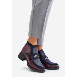 Naisten nahkasaappaat massiivisilla koroilla koristeellisella Maciejka 06747-23 viininpunaisen laivastonsininen punainen 1