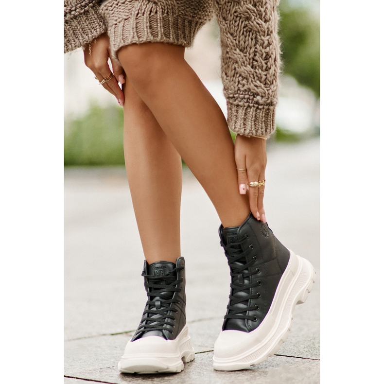 Nahkaeristetyt tennarit massiivisella alustalla Big Star OO274A599 musta 2