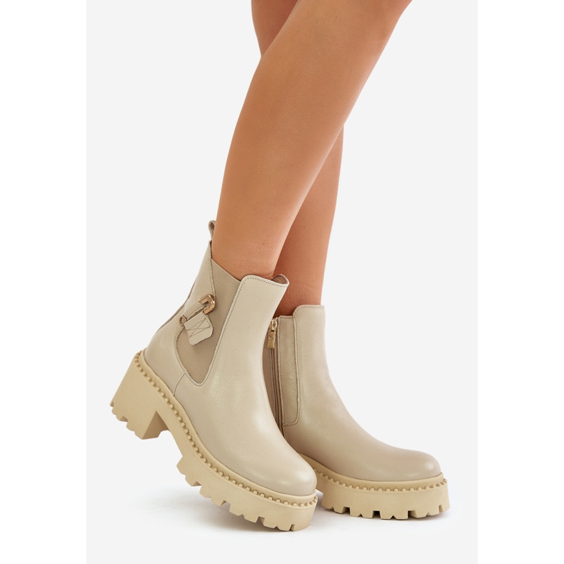 Zazoo 60490 Nahkaiset lämpimät nilkkurit koristeellisella vaaleabeigellä 1