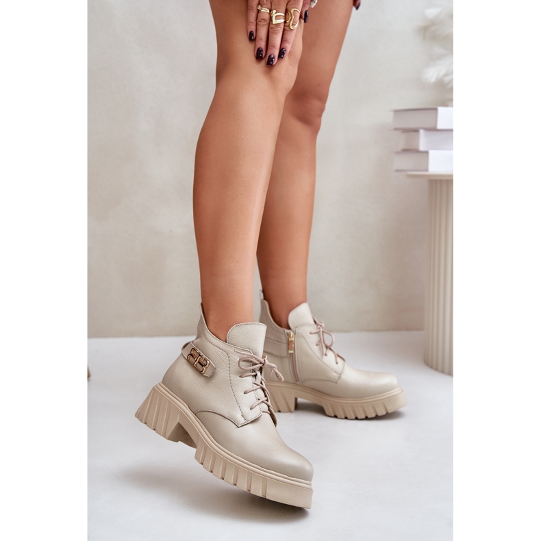 Zazoo 60483 Naisten matalat nahkasaappaat, lämmin beige 2