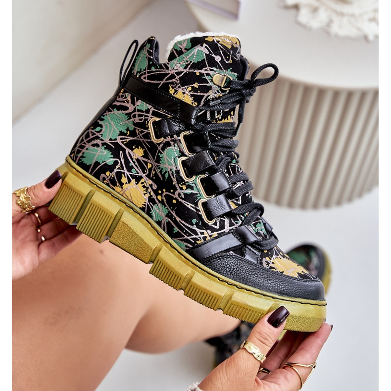 Nahkaiset nauhalliset nilkkurit Maciejka 06158-07 keltainen ja musta kultainen 2