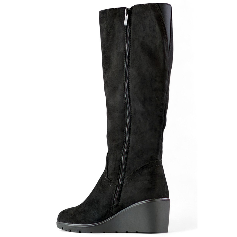 Mustat mokkanahkaiset polvisaappaat, naisten kiila saappaat 1