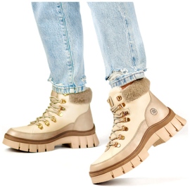 Beige eristetyt naisten talvisaappaat turkisella, nauhasaappaat 2