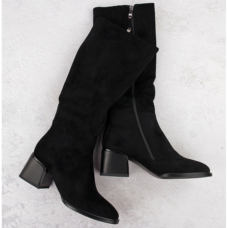 Mustat mokkanahkaiset naisten saappaat lohkolla Filippo DKZ6603 1