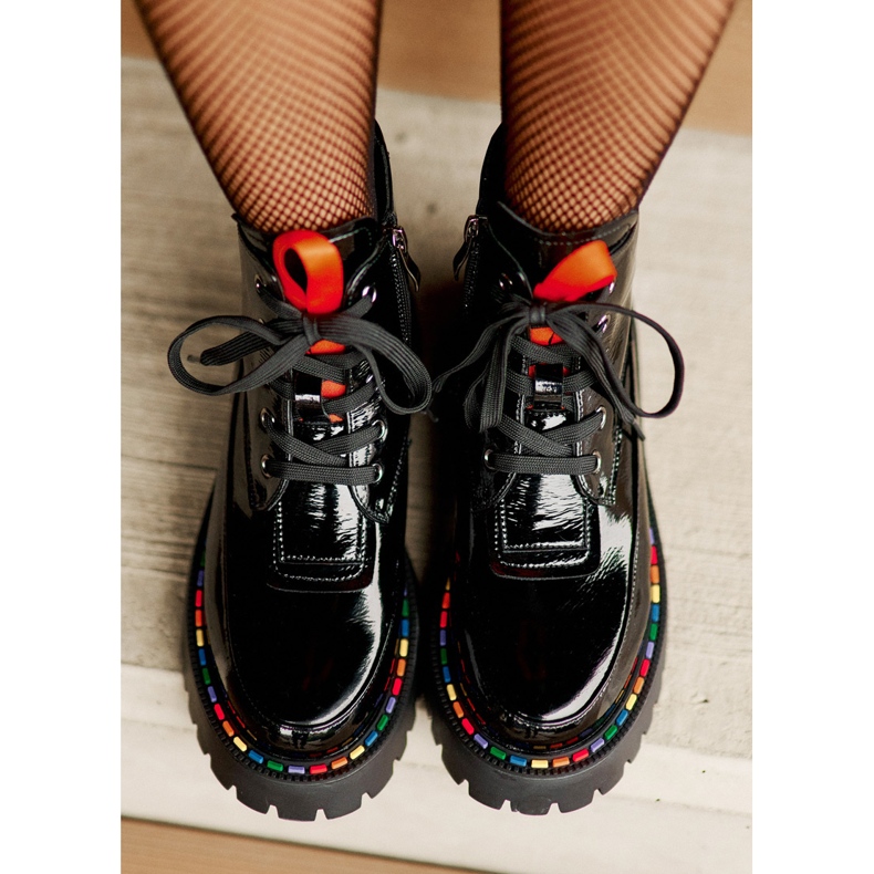 Mustat Anafra-nahkaiset Patent Worker -nilkkurit vetoketjulla 2